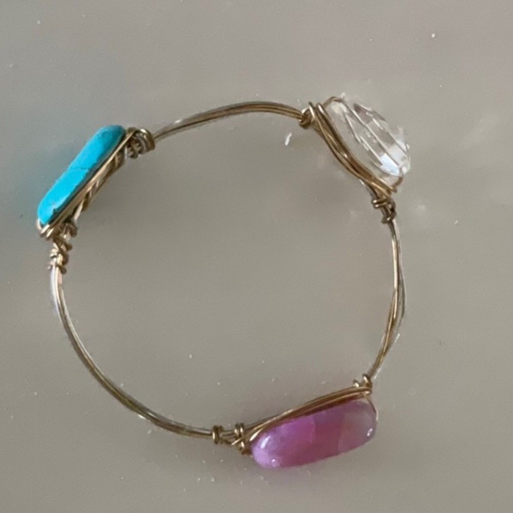 Wire Wrap Bangle Bracelet With 3 Faux Stones